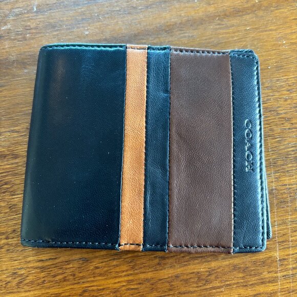 Coach Other - LIKE NEW Black, Brown, and Tan Striped Coach Wallet